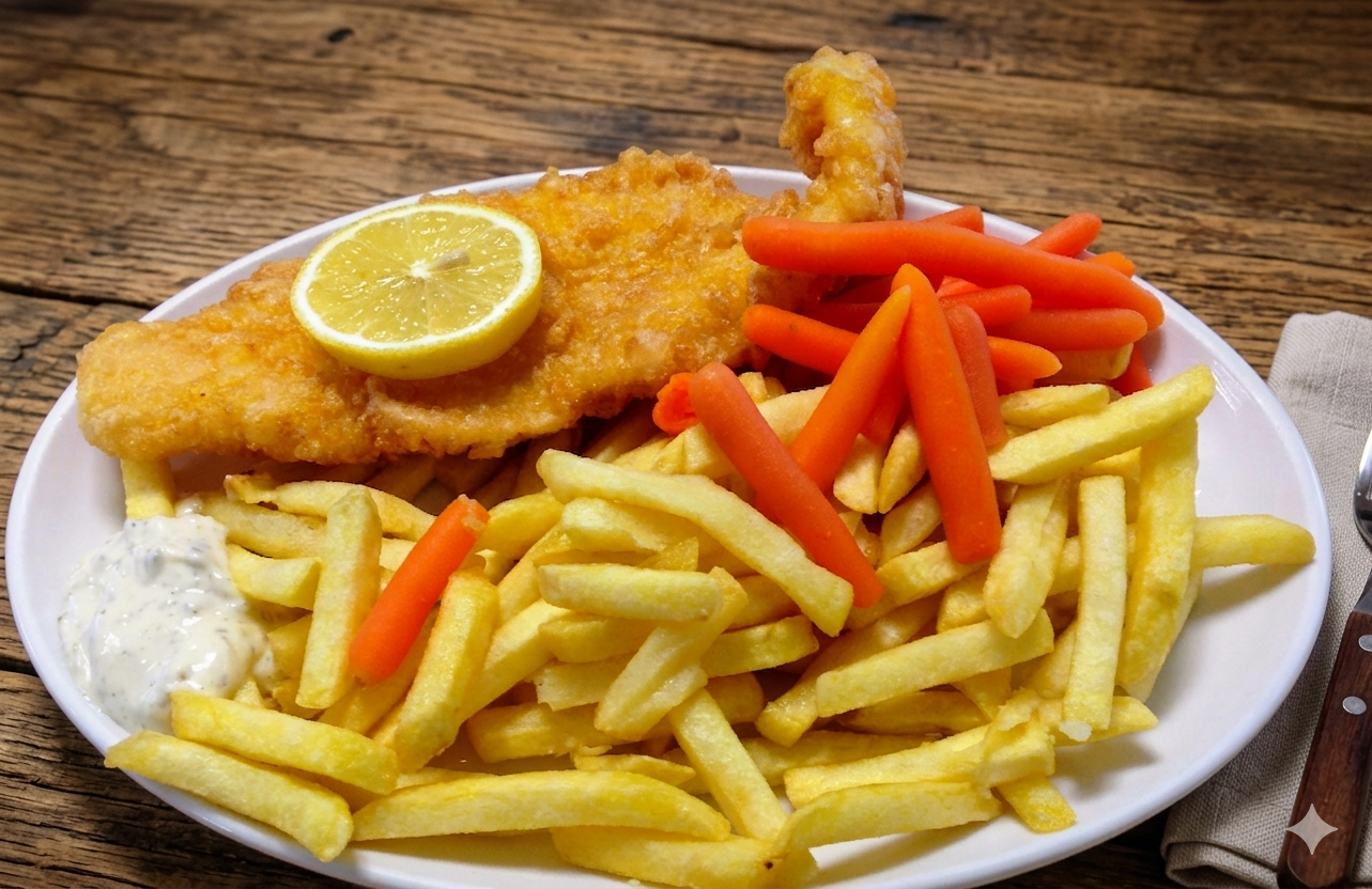 a plate of fish and chips